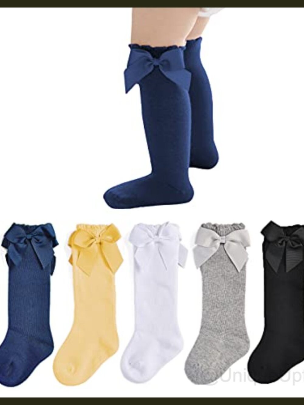 Ruffle Bow Knee High Socks Cotton Blend Pull On Girls